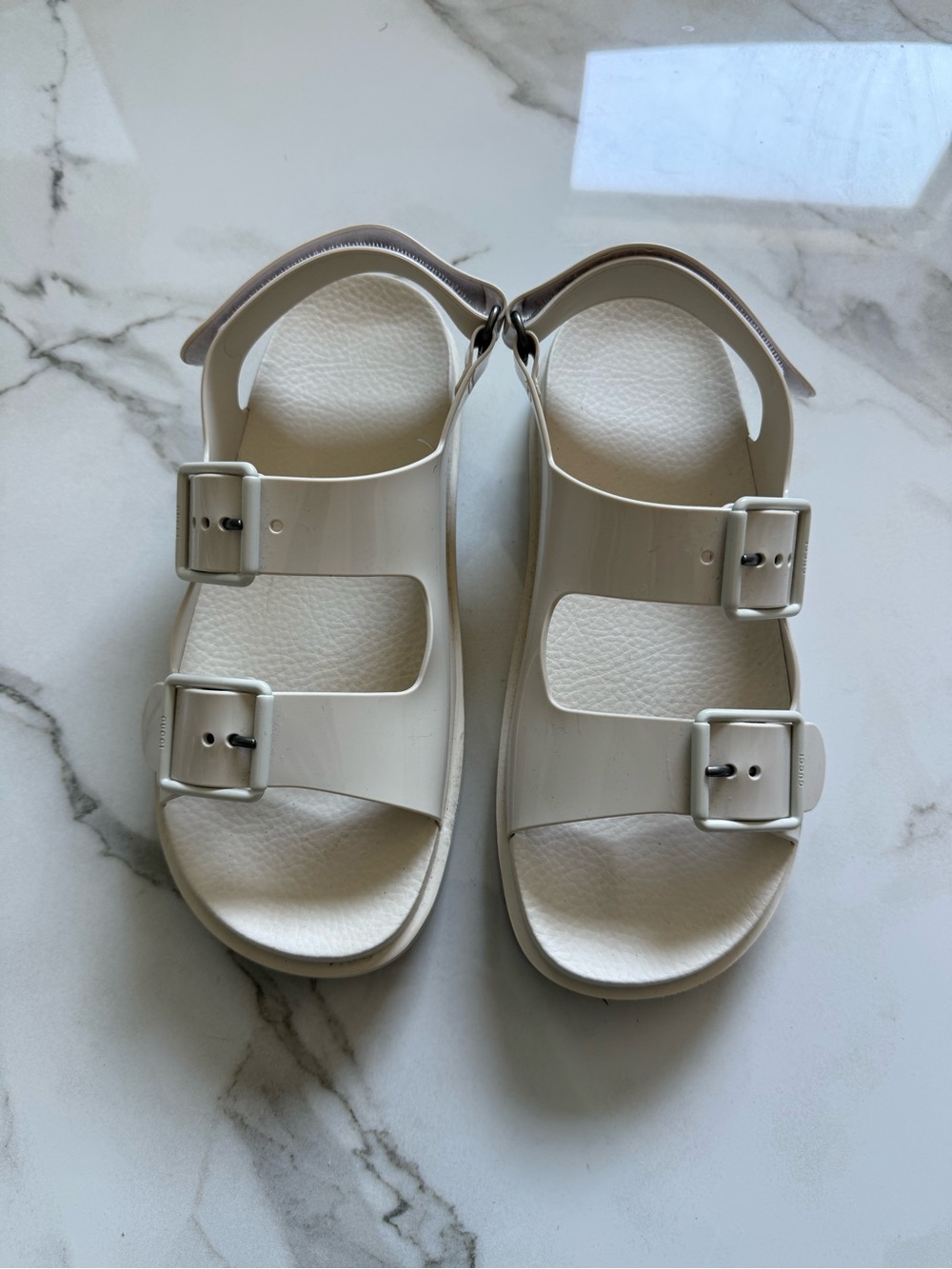 Gucci White Double-Buckle Leather Sandals